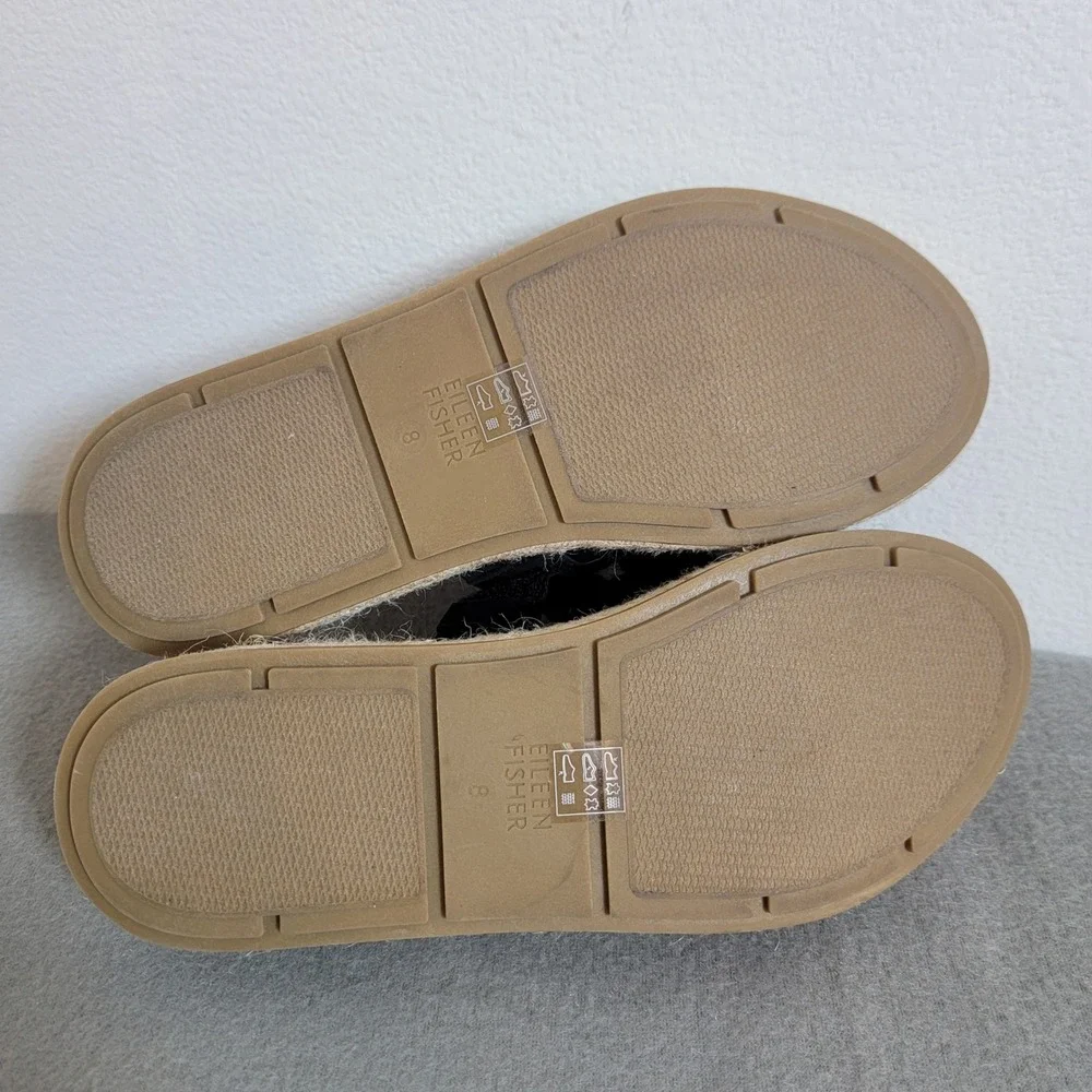 Eileen Fisher Mayla Black Jute Espadrille Platform Sandals Beach Coastal 8 EUC